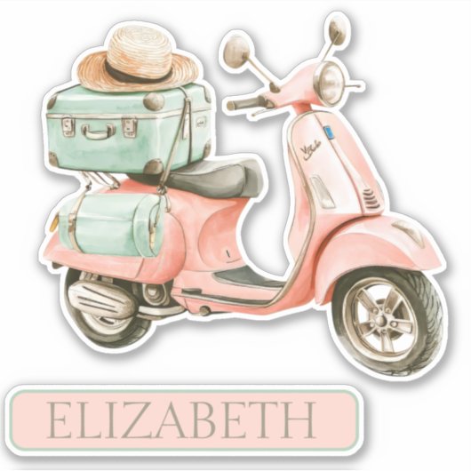 Cute Roze en Aqua Kustscooter Sticker (Voorkant)