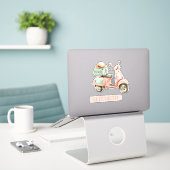 Cute Roze en Aqua Kustscooter Sticker (Laptop op bureau)
