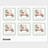 Cute Roze en Aqua Kustscooter Vierkante Sticker (Vel)