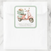 Cute Roze en Aqua Kustscooter Vierkante Sticker (Tas)