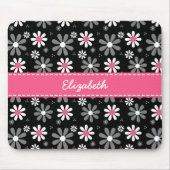 Cute roze en Black Girly Mod Daisies met naam Muismat (Voorkant)