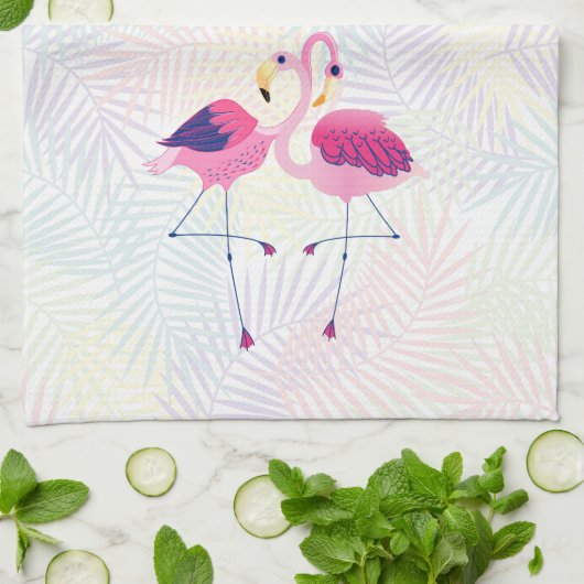 Cute roze en Blue Flamingos Theedoek (Gevouwen)
