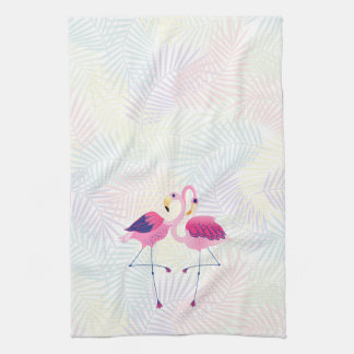 Cute roze en Blue Flamingos Theedoek