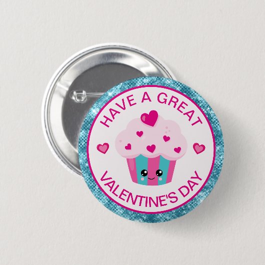 Cute roze en Blue Heart Cupcake Valentijnsdag Ronde Button 5,7 Cm (Voorkant /achterkant)