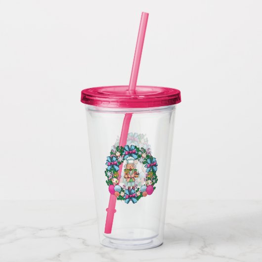 Cute roze en Blue Kerstmis Nutcracker Wreater Acryl Drinkbeker (Achterkant)