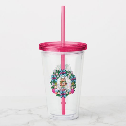 Cute roze en Blue Kerstmis Nutcracker Wreater Acryl Drinkbeker (Voorkant)