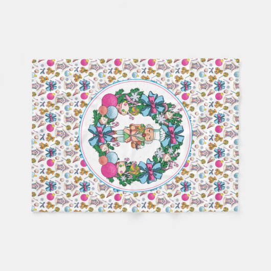 Cute roze en Blue Kerstmis Nutcracker Wreater Fleece Deken (Voorkant (Horizontaal))