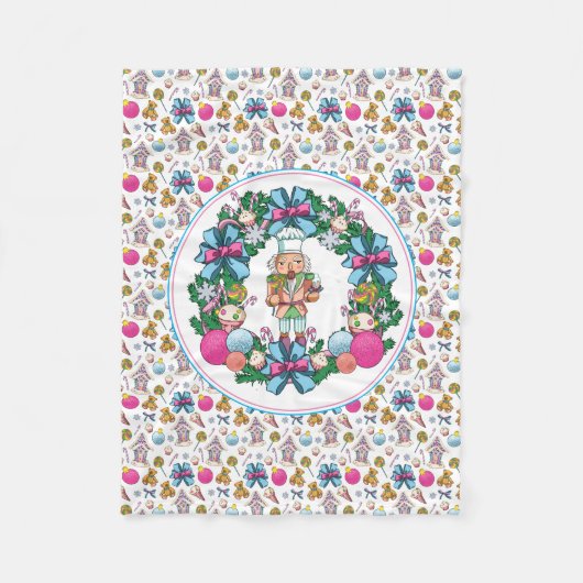 Cute roze en Blue Kerstmis Nutcracker Wreater Fleece Deken (Voorkant)