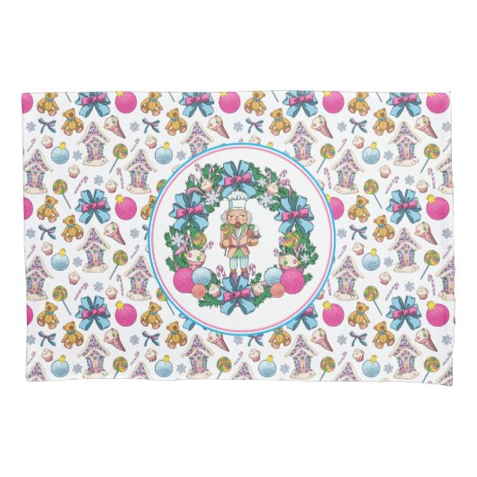 Cute roze en Blue Kerstmis Nutcracker Wreater Kussensloop (Voorkant-Links)