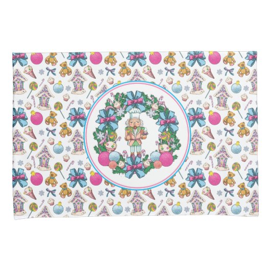 Cute roze en Blue Kerstmis Nutcracker Wreater Kussensloop (Voorkant-Rechts)