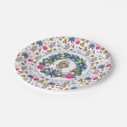 Cute roze en Blue Kerstmis Nutcracker Wreater Papieren Bordje (Gekanteld)