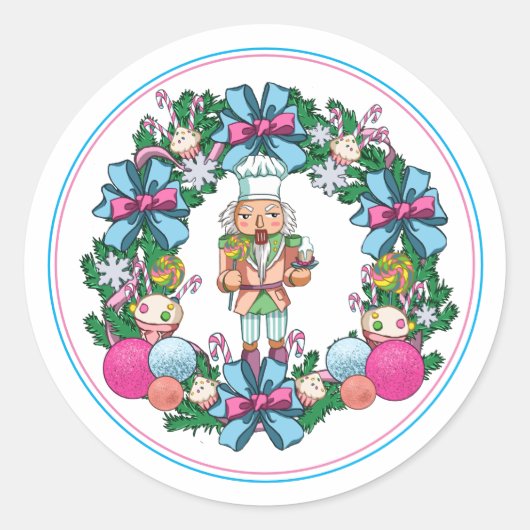 Cute roze en Blue Kerstmis Nutcracker Wreater Ronde Sticker (Voorkant)
