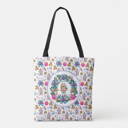 Cute roze en Blue Kerstmis Nutcracker Wreater Tote Bag (Achterkant)