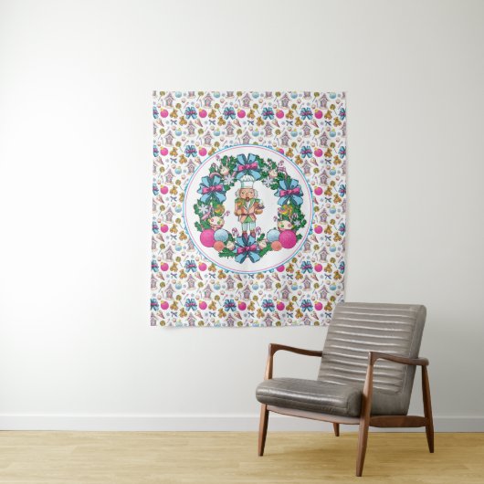 Cute roze en Blue Kerstmis Nutcracker Wreater Wandkleed (In situ)