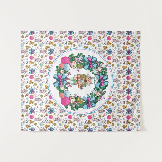 Cute roze en Blue Kerstmis Nutcracker Wreater Wandkleed (Voorkant (horizontaal))