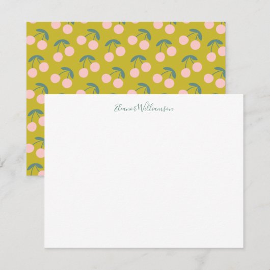 Cute roze en Green Cherry Fruit Persoonlijke benam Notitiekaartje (Voorkant / Achterkant)