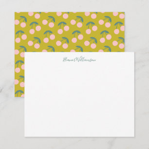 Cute roze en Green Cherry Fruit Persoonlijke benam Notitiekaartje