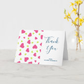 Cute roze en Green Falling Hearts Pattern Bedankt Kaart (Gele Bloem)