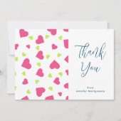 Cute roze en Green Hearts Pattern Dank u Bedankkaart (Voorkant)