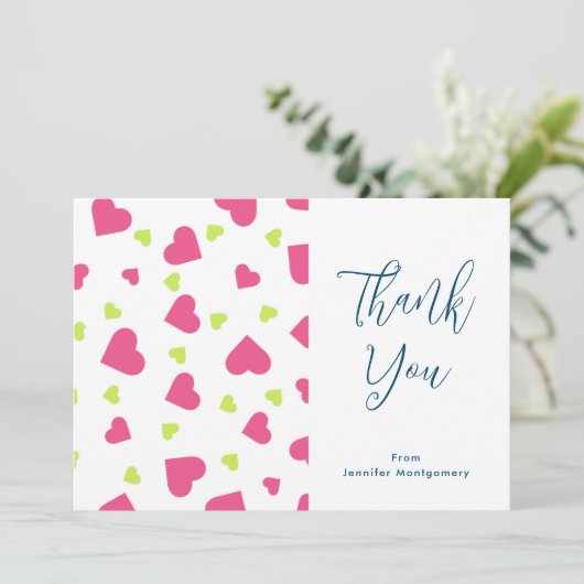 Cute roze en Green Hearts Pattern Dank u Bedankkaart (Staand voorkant)