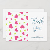 Cute roze en Green Hearts Pattern Dank u Bedankkaart (Voorkant / Achterkant)