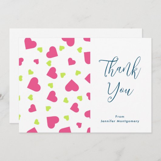 Cute roze en Green Hearts Pattern Dank u Bedankkaart (Voorkant / Achterkant)