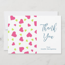 Cute roze en Green Hearts Pattern Dank u Bedankkaart