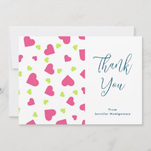 Cute roze en Green Hearts Pattern Dank u Bedankkaart