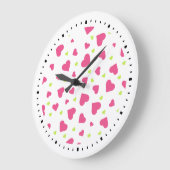 Cute roze en Green Hearts Pattern Grote Klok (Hoek)