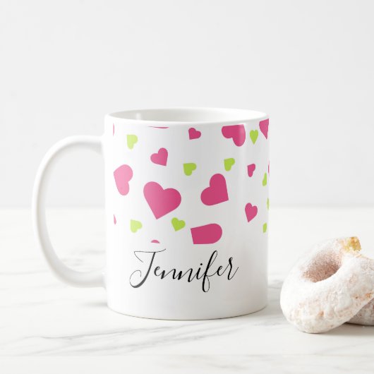Cute roze en Green Hearts Pattern Koffiemok (Met donut)