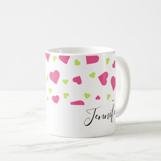 Cute roze en Green Hearts Pattern Koffiemok (Voorkant rechts)