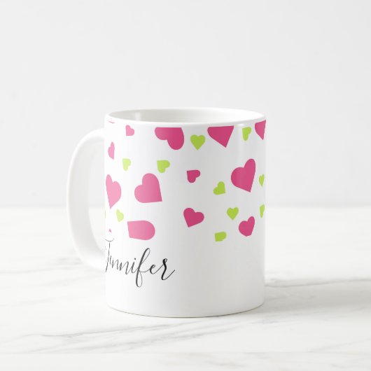 Cute roze en Green Hearts Pattern Koffiemok (Voorkant links)
