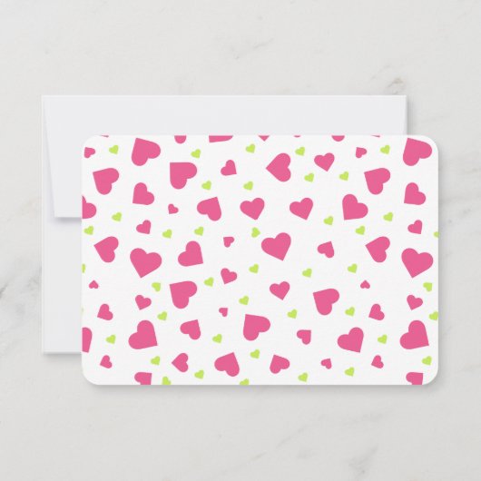 Cute roze en Green Hearts Pattern RSVP Kaartje (Achterkant)
