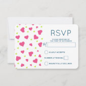 Cute roze en Green Hearts Pattern RSVP Kaartje (Voorkant)