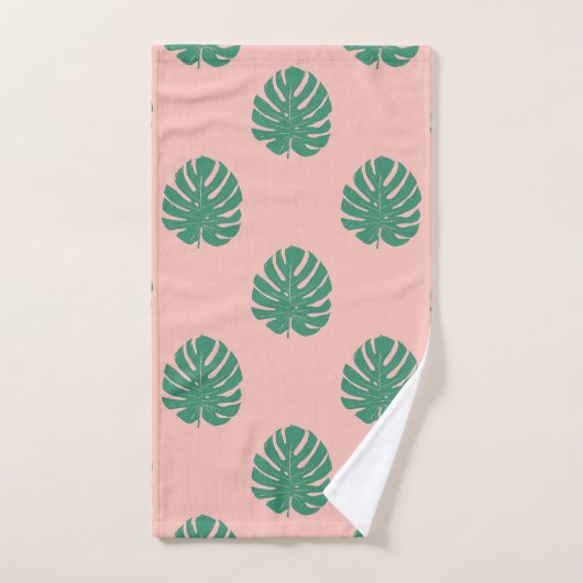 Cute roze en Green Tropical Monstera Leaf Pattern Bad Handdoek (Handdoek)