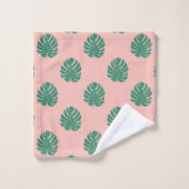 Cute roze en Green Tropical Monstera Leaf Pattern Bad Handdoek (Wasdoekje)