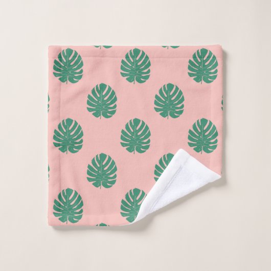 Cute roze en Green Tropical Monstera Leaf Pattern Bad Handdoek (Wasdoekje)