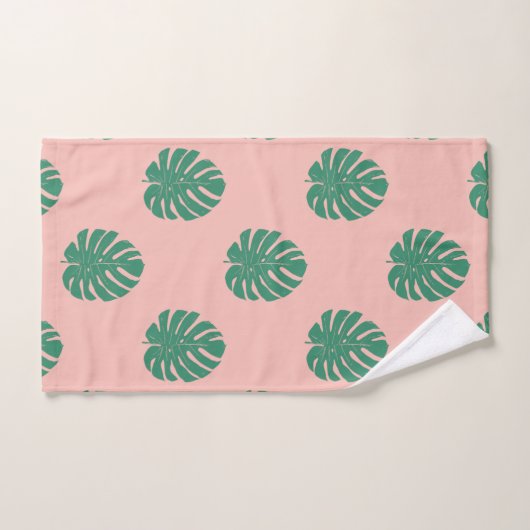 Cute roze en Green Tropical Monstera Leaf Pattern Bad Handdoek (Handdoek)