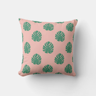 Cute roze en Green Tropical Monstera Leaf Pattern Kussen