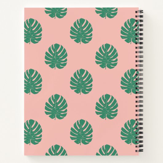 Cute roze en Green Tropical Monstera Leaf Pattern Notitieboek (Achterkant)