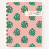 Cute roze en Green Tropical Monstera Leaf Pattern Notitieboek (Voorkant)
