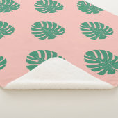 Cute roze en Green Tropical Monstera Leaf Pattern Sherpa Deken (3/4)