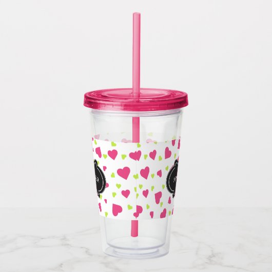Cute roze en Green Tumbling Hearts Pattern Acryl Drinkbeker (Rechts)