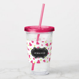 Cute roze en Green Tumbling Hearts Pattern Acryl Drinkbeker