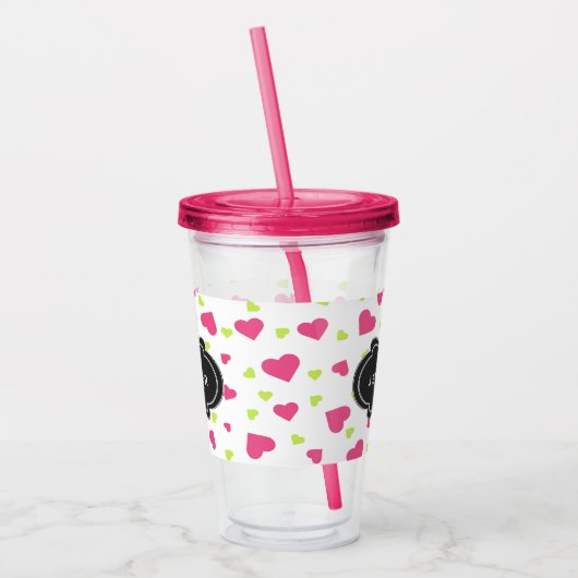 Cute roze en Green Tumbling Hearts Pattern Acryl Drinkbeker (Links)