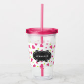 Cute roze en Green Tumbling Hearts Pattern Acryl Drinkbeker (Voorkant)