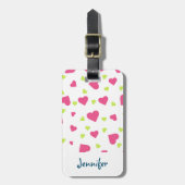 Cute roze en Green Tumbling Hearts Pattern Bagagelabel (Voorkant verticaal)