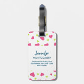 Cute roze en Green Tumbling Hearts Pattern Bagagelabel (Achterkant verticaal)
