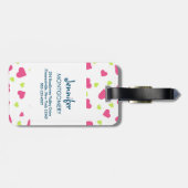 Cute roze en Green Tumbling Hearts Pattern Bagagelabel (Achterkant horizontaal)