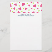 Cute roze en Green Tumbling Hearts Pattern Briefpapier (Voorkant)